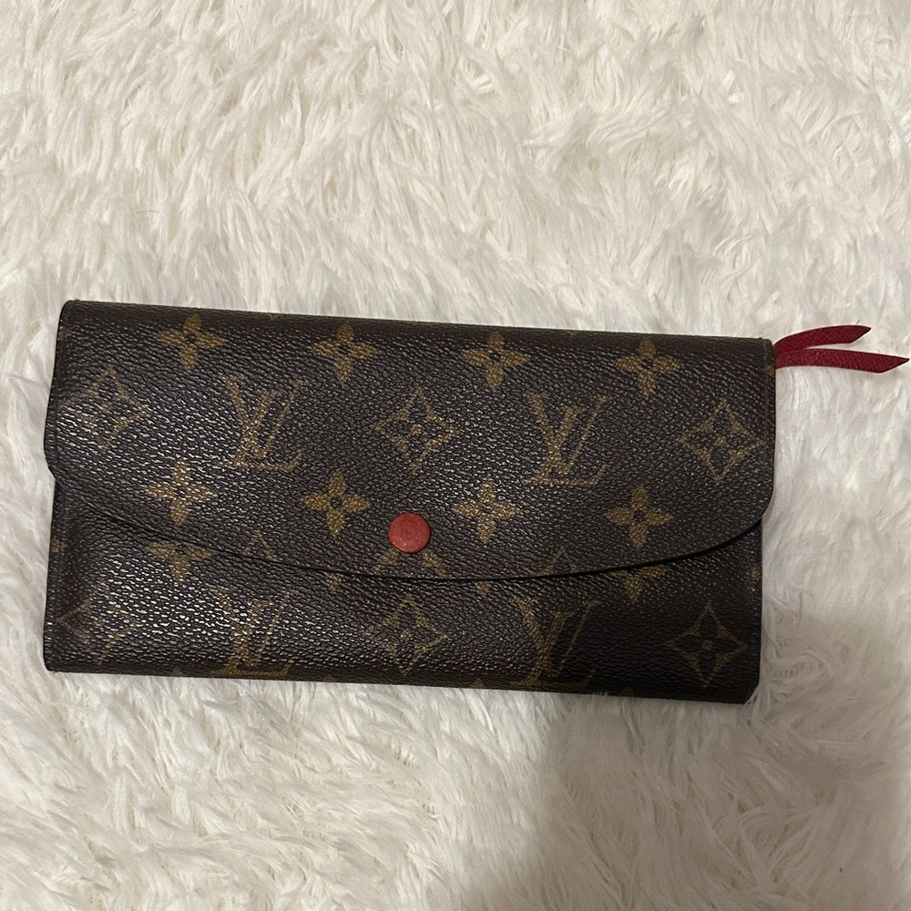 Louis Vuitton Dark Brown Monogram Wallet with Red Accent